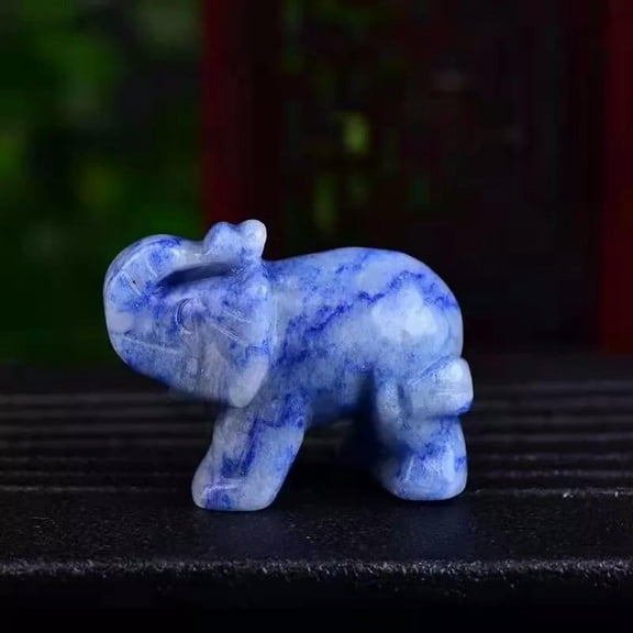 VIVIDELLE Natural Blue Sodalite Quartz Crystal Carved Elephant Healing Energy Stone Decor