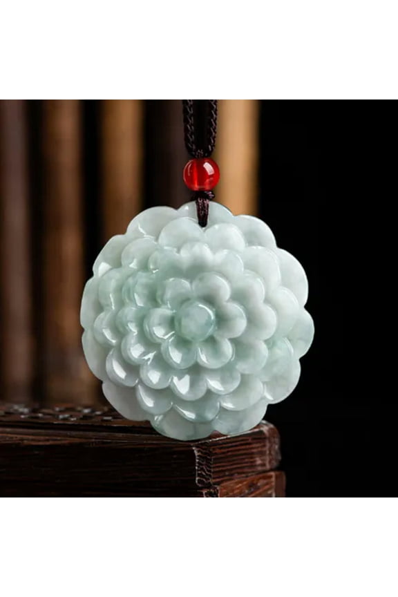 Natural Certified Jadeite Pendant Lucky Peony Flower Pendant Woman Man Gift