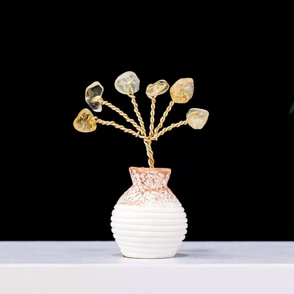VIVIDELLE Natural Chakra Citrine Quartz Crystal Chip Stone TreeShape Life Vase Decor Healing