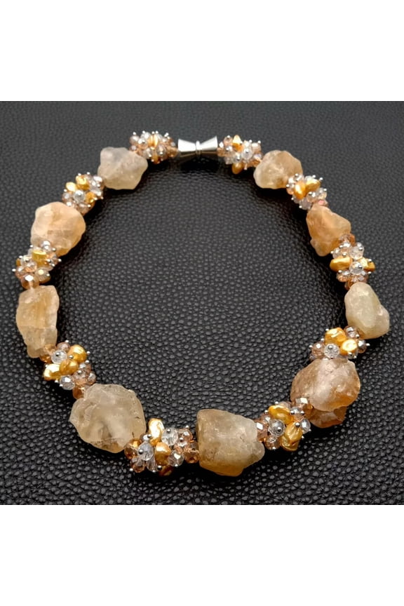 Natural Citrine Rough Raw Cultured Keshi Pearl Crystal Necklace
