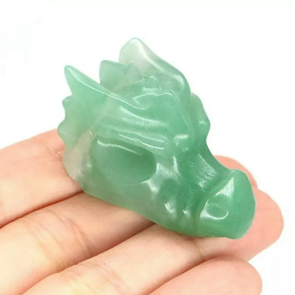 VIVIDELLE Natural Green Aventurine Jade Stone Quartz Crystal Carved Dragon Skull Healing