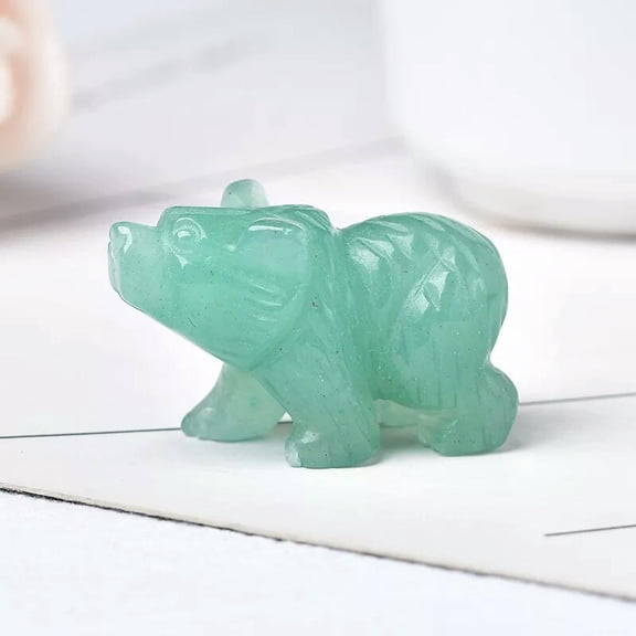 VIVIDELLE Natural Green Aventurine Jade Stone Quartz Crystal Skull Carved Polar Bear Reiki