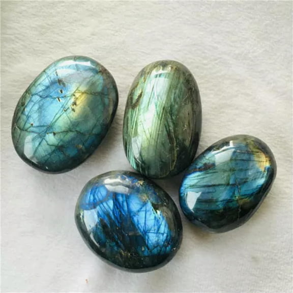VIVIDELLE Natural Labradorite Moonstone Polished Crystal Quartz Palm Tumble Stone Specimen-50-60mm-5Pcs