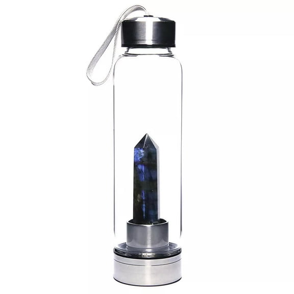 VIVIDELLE Natural Labradorite Quartz Crystal Elixir Water Bottle Gemstone Glass Aquarius