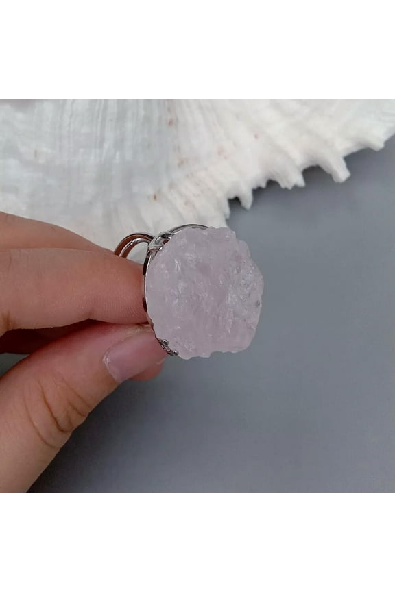 Natural Pink Rose Quartz Rough Gemstone Ring Raw Gold Plated Adjustable Ring