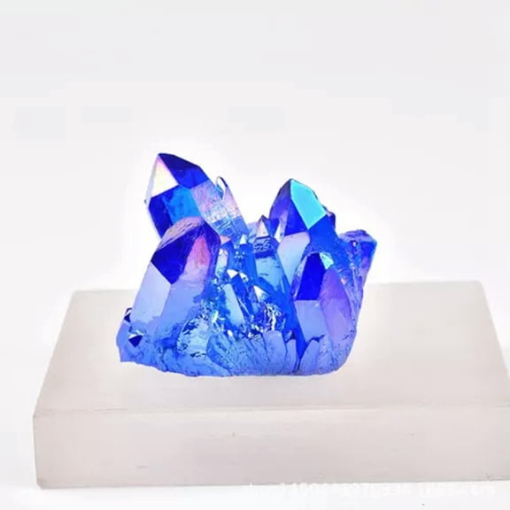 VIVIDELLE Natural Quartz Crystal Rough Stone Cluster Aura Rainbow Titanium Specimens Rock-5-Angel Aura Blue 50g
