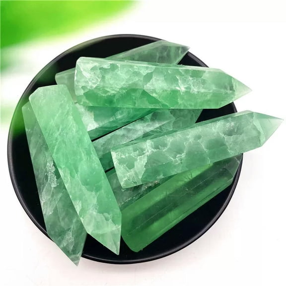 VIVIDELLE Natural Rare Green Fluorite Quartz Obelisk Healing Crystal Stone Point Rock Wand