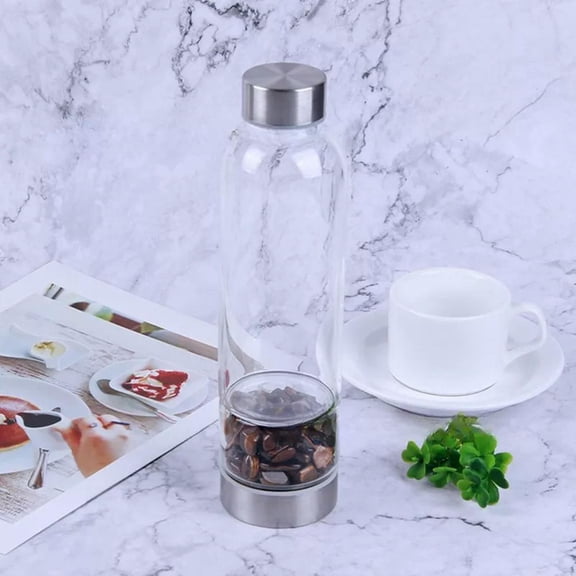 VIVIDELLE Natural Tiger's Eye Quartz Crystal Gravel Elixir Glass Water Drink Bottle Stone