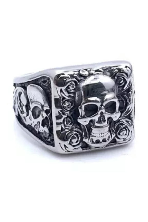 Personalized Retro Death Gothic Rose Skull Head Stainless Steel Ring Size 7-13-11-Rose Skeleton