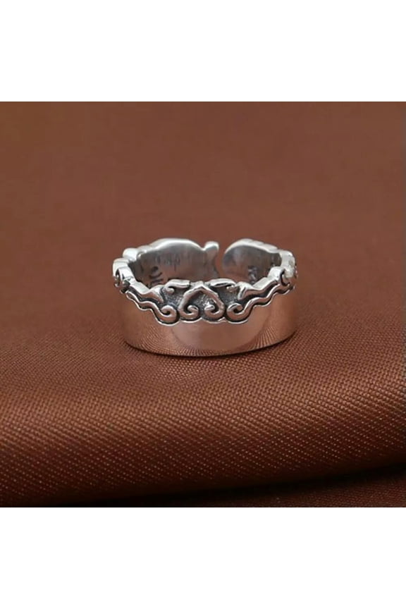 Solid 925 Sterling Silver Band Men Women Lucky Auspicious Cloud Open Ring 6.3g