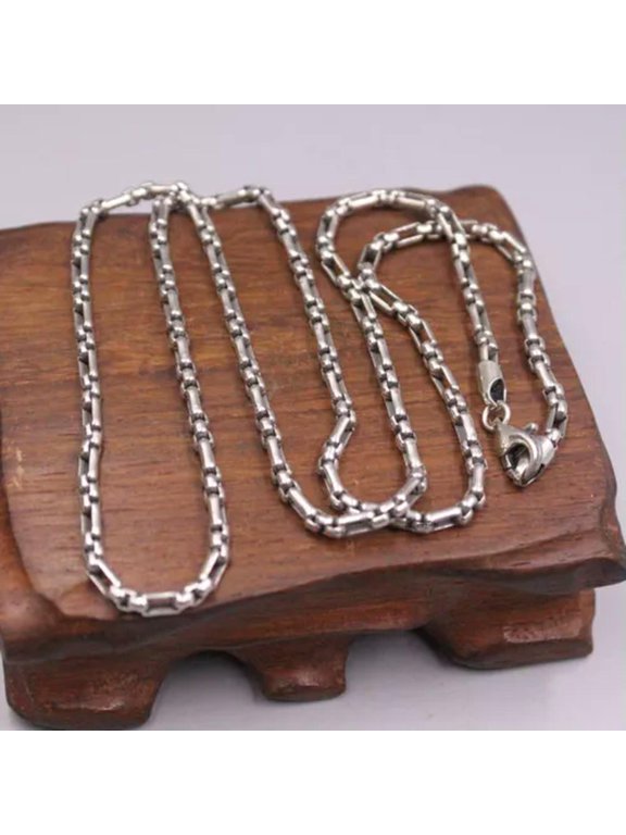 Solid 925 Sterling Silver Long Square Cable Link Chain Necklace 18-19g/23.6inch