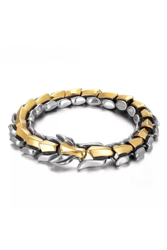 Stainless Steel 14mm 7-9 Inches Dragon Head Bracelet Unique Dragon Design Link-7.48 inches(19cm)-Silver/Gold