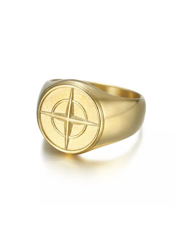 Stainless Steel Nautical North Star Marine Compass Sailor Signet Anchor Ring-11-Gold