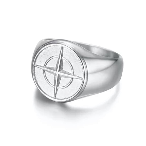 VIVIDELLE Stainless Steel Nautical North Star Marine Compass Sailor Signet Anchor Ring-11-Silver