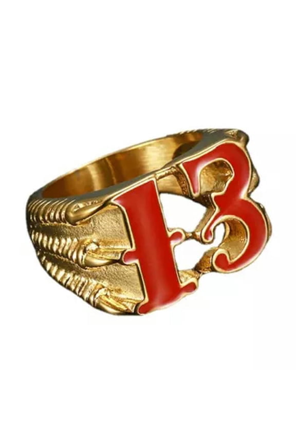 Stainless Steel Punk Biker Gothic Number 13 Dragon Claw Ring Size 7-14-12-Gold/Red