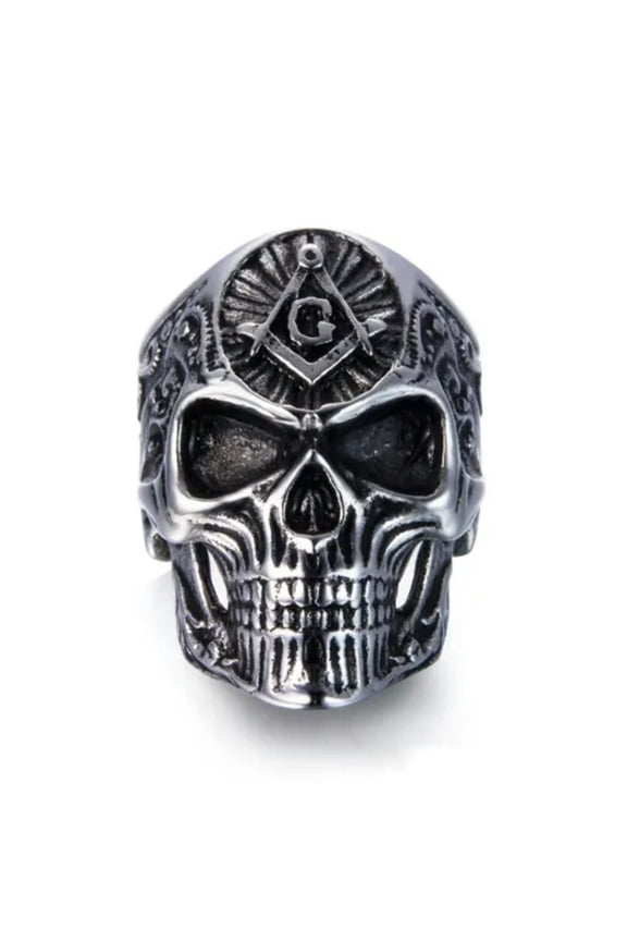 Stainless Steel Punk Biker Mens Masonic Skull Ring For Men Size 7-14-9-Silver