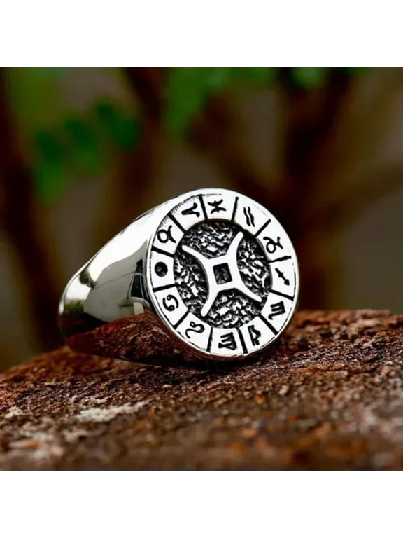 Stainless Steel Twelve Constellations Horoscope 12 Zodiac Sign Rings Size 7-13-10-silver Gemini