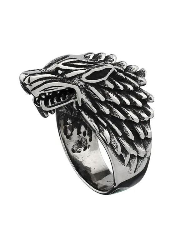 Viking Wolf Head Dominant Men's Temperament Stainless Steel Rings Size 7-14-14
