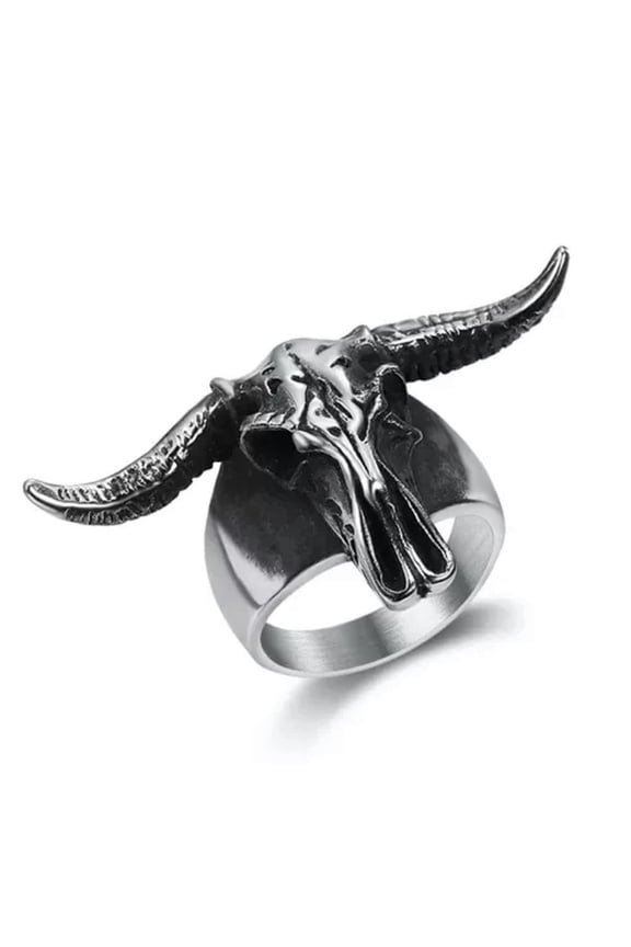 Vintage Aries Satan Ram Horn Skull Head Stainless Steel Polished Rings Size 7-15-7