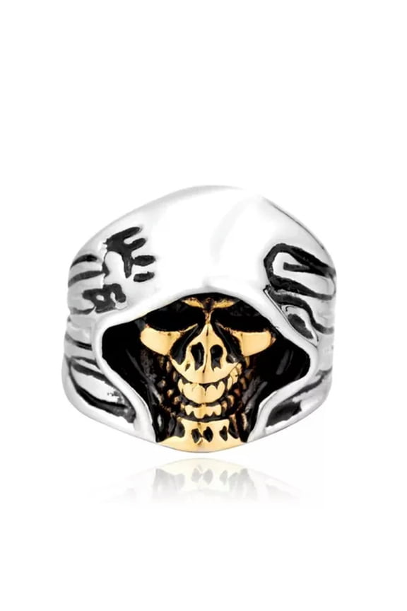 Vintage Fashion Alternative Stainless Steel Cloak Skull Head Rings Size 7-13-9-Silver/Gold
