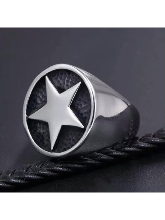 Vintage Five Point Star Pentagram Men's Fashion Stainless Steel Rings Size 7-13-11