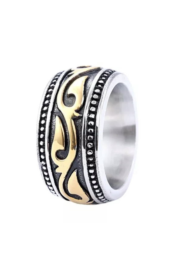 Vintage Mens Stainless Steel Domineering Totem Circle Ring Size 7-15-9-Gold