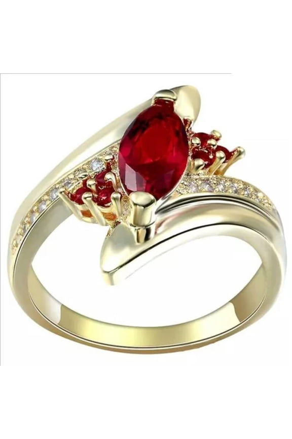 Women 18K Gold Plated Wedding Party Jewelry Luxury Cubic Zirconia Rings SZ6-10-9-Red