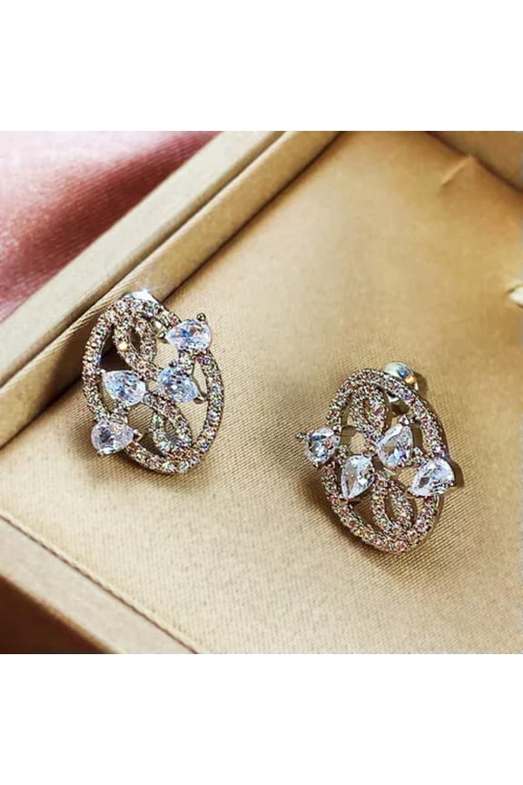 fashion Cubic Zircon Necklace Pendant Ring Earrings Jewelry Set party Wedding-ear pendants-E1221