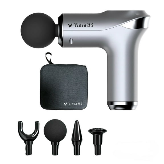 VIVIDUS 5-Speed Portable Handheld Percussion Massager for Back, Neck & Body, Silver (4 Piece)