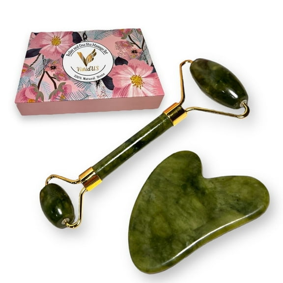VIVIDUS Gua Sha and Jade Roller Set Improve Wrinkles & Reduce Puffiness Gua Sha Face Facial Massage 2 Piece