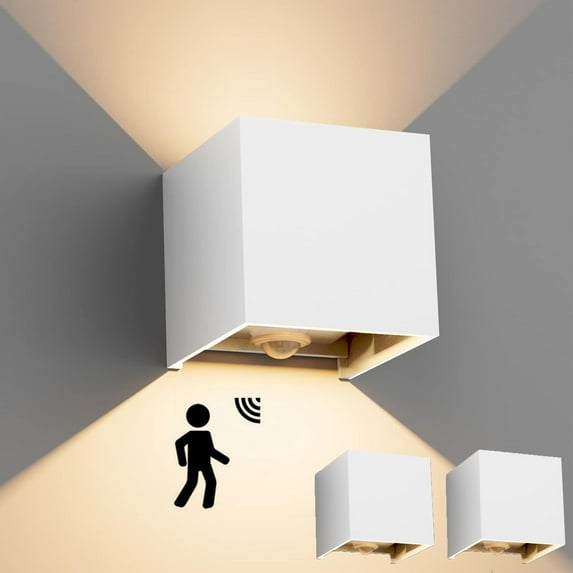 VIVIHEYDAY 12W Motion Sensor LED Wall Lights Square Dimmable Indoor Outdoor Up Down Wall Sconce 2 Pack