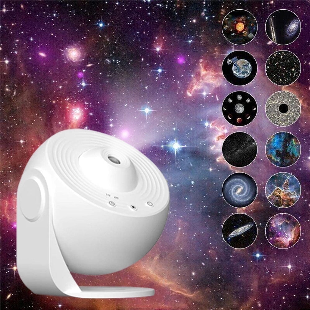 White Plastic 13-in-1 Rotating Galaxy Projector Night Light