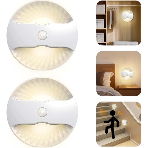 VIVIHEYDAY 2-Pack Rechargeable Motion Sensor LED Night Light with Dusk to Dawn Sensor for Hallway, Stairs, Bathroom, Kitchen, Bedroom, Nursery, Kids Room