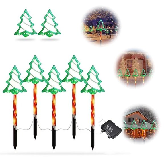 VIVIHEYDAY 5 Pack Christmas Decorations Outdoor Pathway Lights 8 Modes Star Snowflake Christmas Trees Lights