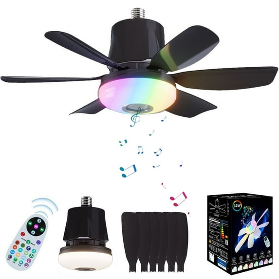 VIVIHEYDAY Ceiling Fan with Lights, Remote Control Timer Music Sync, RGB Dimmable 5 Blades, φ47cm, E27 Base