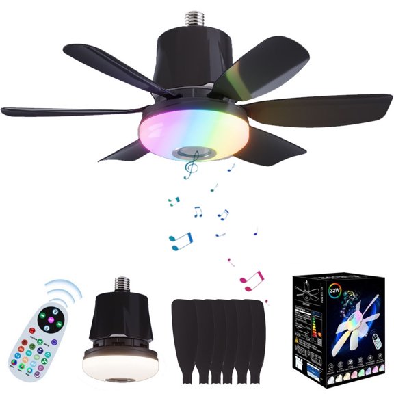 VIVIHEYDAY Ceiling Fan with Lights, Remote Control Timer Music Sync, RGB Dimmable 5 Blades, φ47cm, E27 Base
