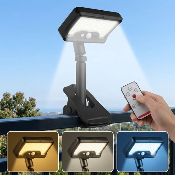 VIVIHEYDAY Clip On Solar Light Outdoor, PIR Motion Sensor Security Flood Light for Garden Yard Fence Camping Garage, 360° Rotation, IP65 Waterproof, 3 Modes, Black, 1 Pack