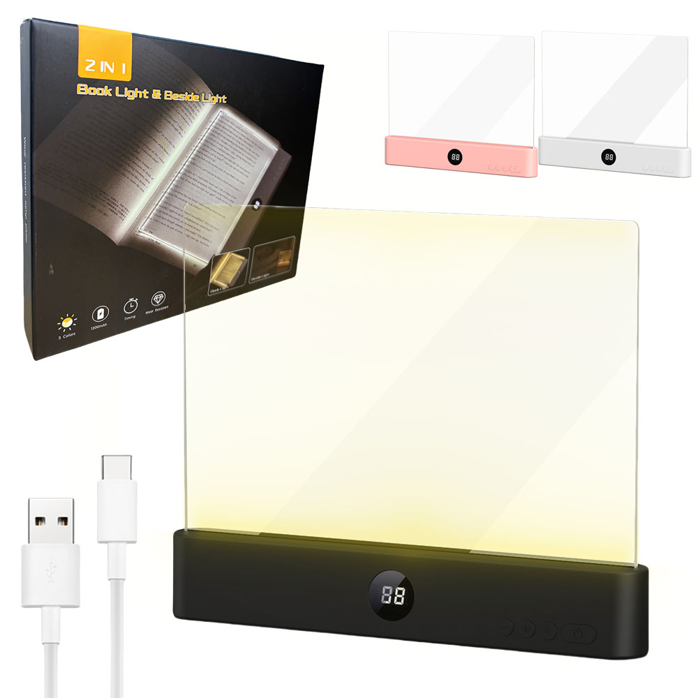 VIVIHEYDAY Dimmable Book Light, Rechargeable Clear LED Flat Reading ...
