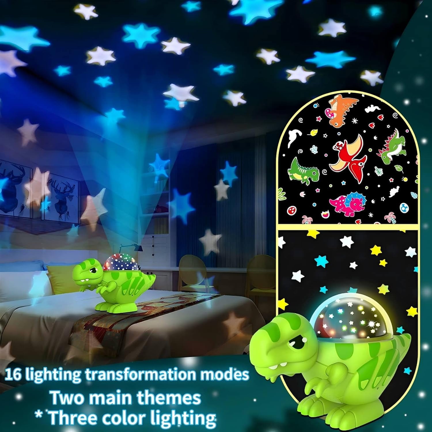 VIVIHEYDAY Dinosaur Night Light, Star Ceiling LED Projection Lamp, 16 Lighting Effects, 360°Rotation, Kids Baby Bedroom Party Home Decor