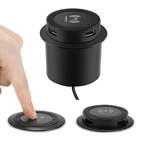 VIVIHEYDAY Embedded Desktop Wireless Charger, 3-in-1 15W Fast Charging Station with 2 USB Ports, Black
