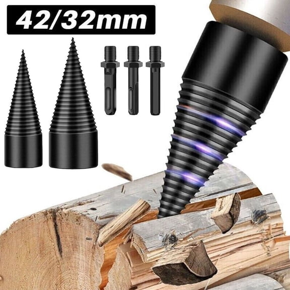 VIVIHEYDAY Firewood Drill Bit 32mm+42mm Wood Splitting Drill Bit Set Woodworking Tool High Speed Steel