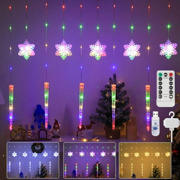 VIVIHEYDAY LED Curtain String Lights, Christmas Snowflake Icicles Fairy Light with 8 Modes Timer, Indoor Outdoor Decor