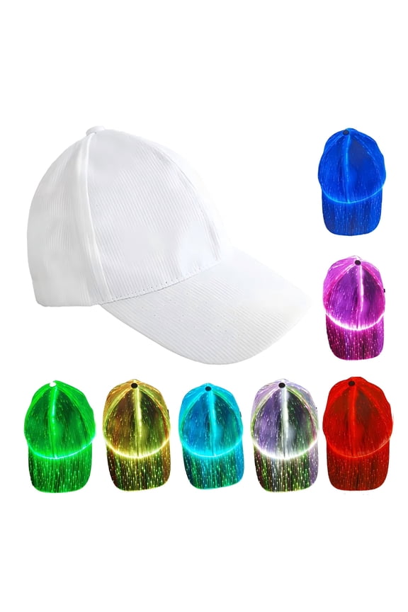 LED Hat Light Up Baseball Cap USB Charging 7 Colors Changing Luminous Hats Mens Womens, Fiber Optic Caps for Disco Party Club