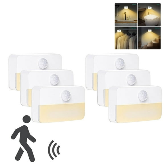 VIVIHEYDAY LED Night Light Lamp with Motion Sensor Dusk to Dawn Sensor Battery Operated Stair Lights, 6 Pack