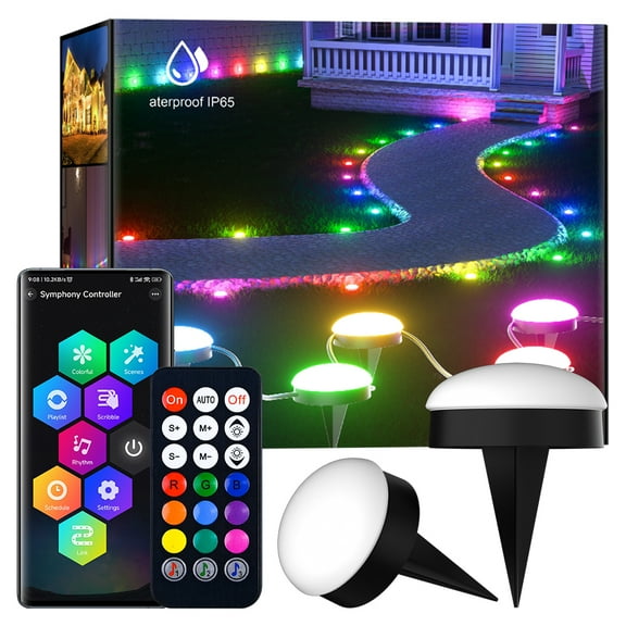 VIVIHEYDAY Outdoor Landscape Ground Lights, USB LED Garden Lawn Light with Stake, Smart RGB Eaves Lamp