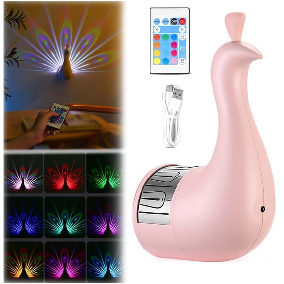 VIVIHEYDAY Peacock Projector for Kids Bedroom 9 Effects Christmas Night Light with Remote, Touch Control