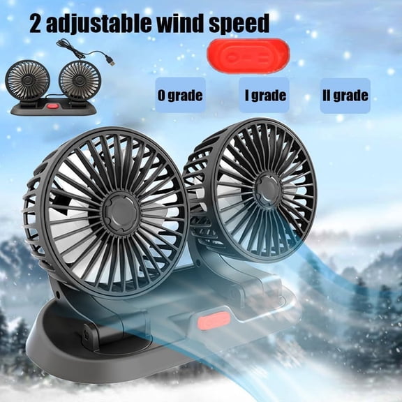 VIVIHEYDAY Portable Dual Head Car Fan, 3 Speeds 360 Rotatable Car Cooling Fan for Vehicle Truck, USB Powered