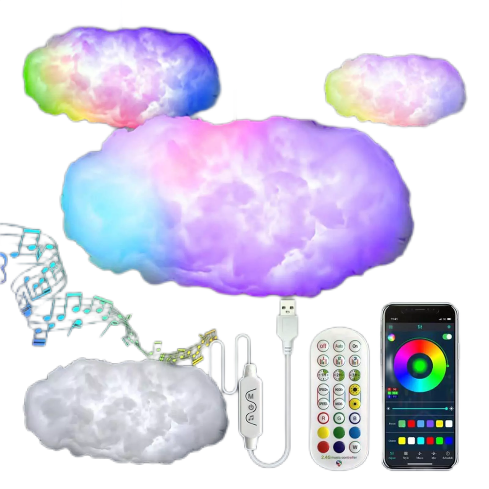 VIVIHEYDAY RGB Cloud Lightning Light, USB Floating Ceiling Lights, App Remote Control Music Sync