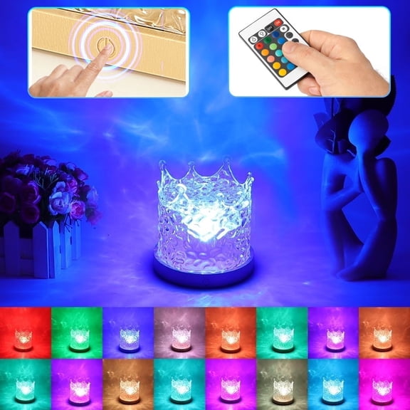 VIVIHEYDAY RGB LED Water Ripple Aurora Projector 16 Colors Changing Night Lights Rotating Crystal Table Lamp with Remote