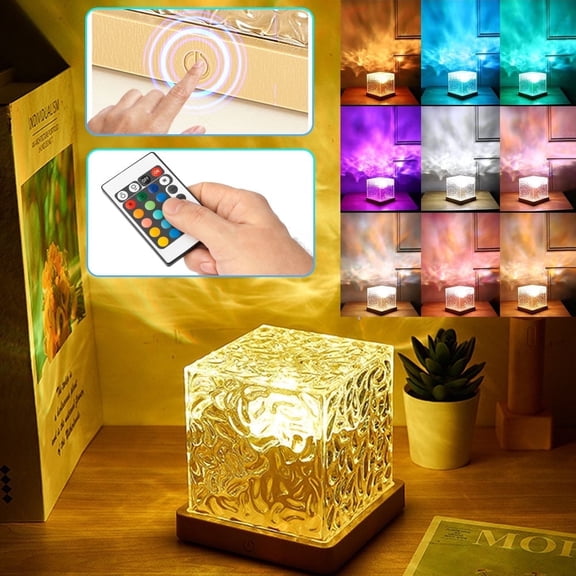 VIVIHEYDAY RGB LED Water Ripple Aurora Projector 16 Colors Changing Night Lights Rotating Crystal Table Lamp with Remote